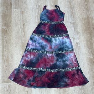Ruum Tie Dye Sequined Tiered Maxi Dress Girl’s M/10  Adjustable Spaghetti Strap